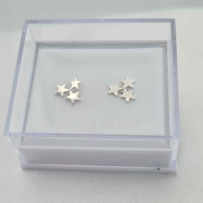 925 Sterling Silver Triple Star Stud Earrings - Image 7