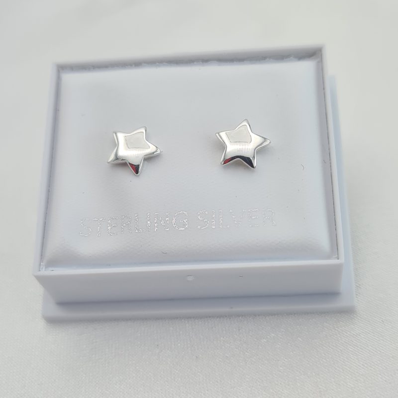 925 Sterling Silver Domed Star Stud Earrings - Image 3