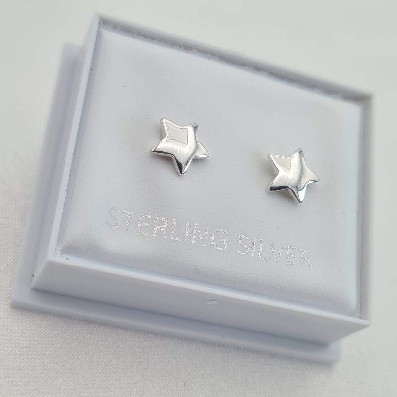 925 Sterling Silver Domed Star Stud Earrings - Image 5