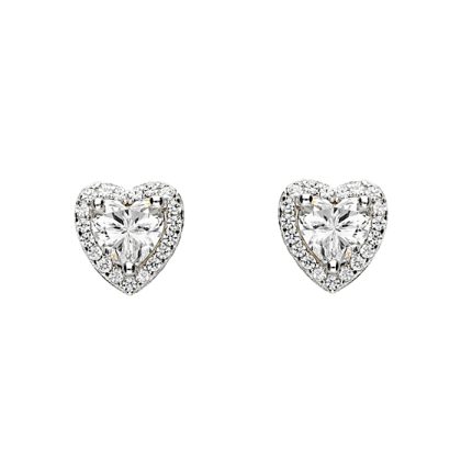 925 Sterling Silver elevated Heart Halo Stud Earrings