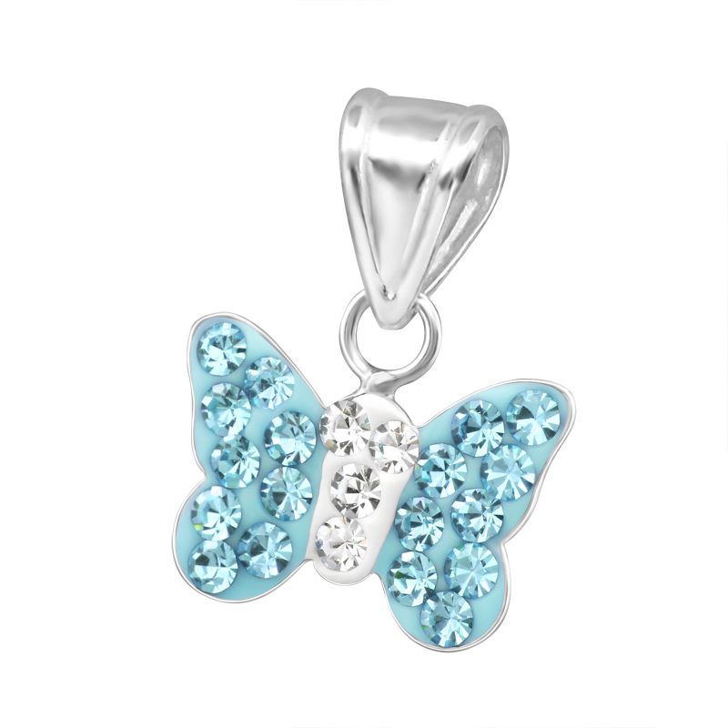 Children's 925 Silver Blue Butterfly Cubic Zirconia Necklace