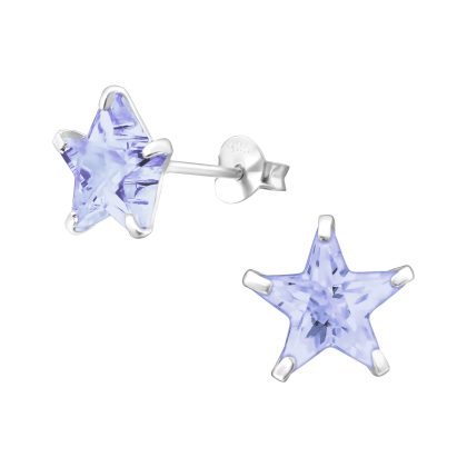 925 Sterling Silver 9mm Lavender Star Stud Earrings