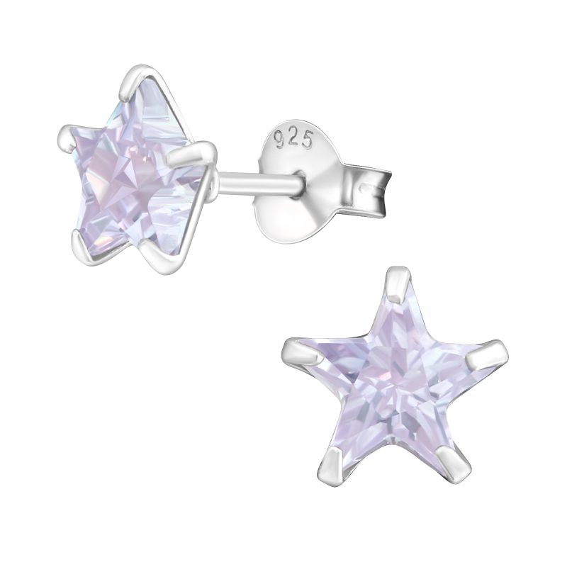 925 Sterling Silver 7mm Lavender Star Stud Earrings