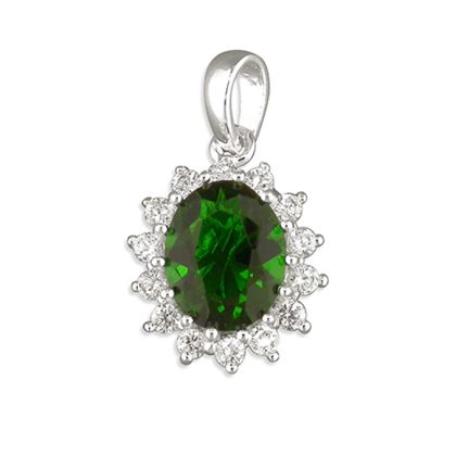 940 Silver Synthetic Emerald Green Cubic Zirconia Oval Cluster 'Kate' Pendant