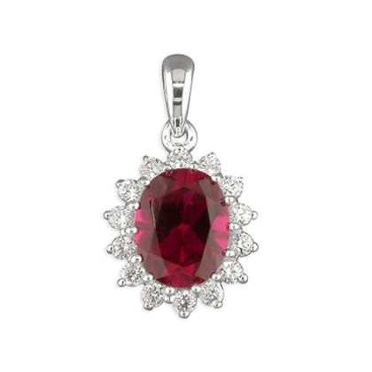 940 Silver Synthetic Ruby Cubic Zirconia Oval Cluster 'Kate' Pendant