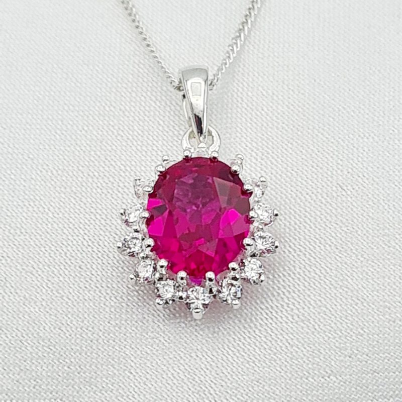 940 Silver Synthetic Ruby Cubic Zirconia Oval Cluster 'Kate' Pendant - Image 3