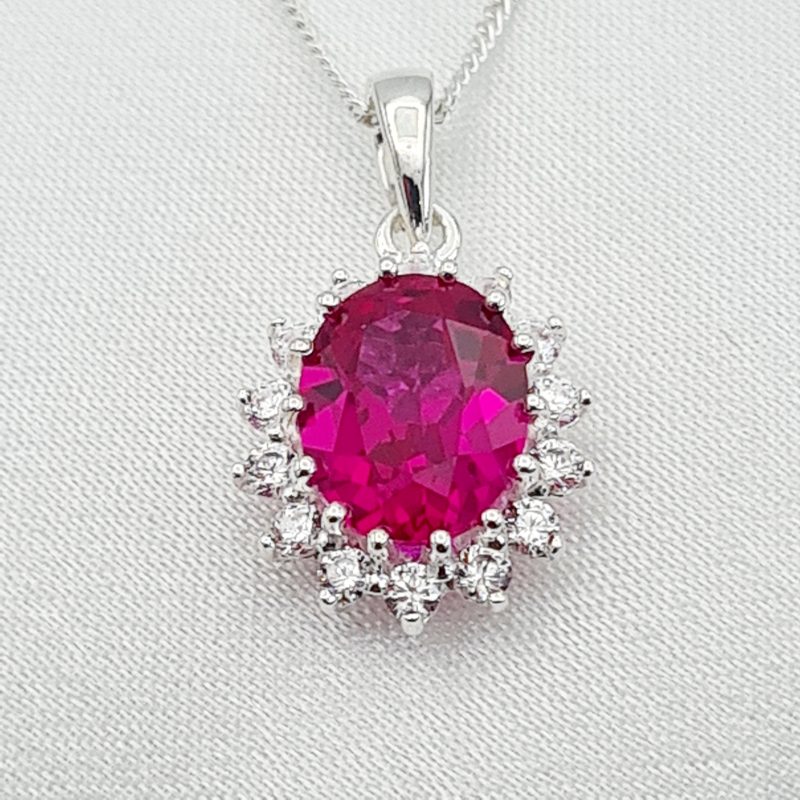 940 Silver Synthetic Ruby Cubic Zirconia Oval Cluster 'Kate' Pendant - Image 2