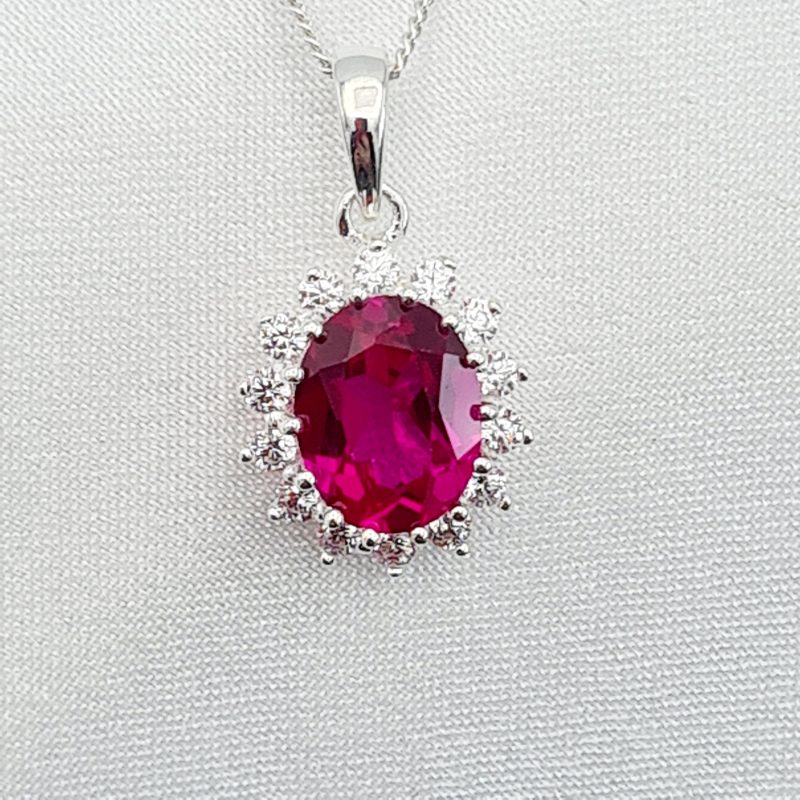 940 Silver Synthetic Ruby Cubic Zirconia Oval Cluster 'Kate' Pendant - Image 5