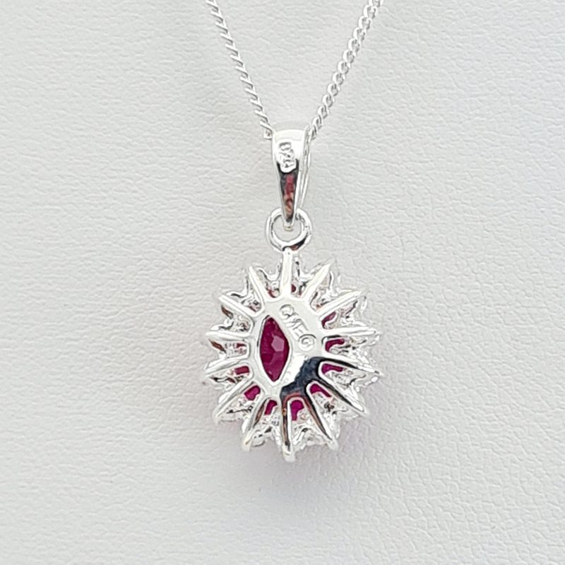 940 Silver Synthetic Ruby Cubic Zirconia Oval Cluster 'Kate' Pendant - Image 7