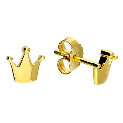 Girls 18ct Gold on 925 Silver Princess Crown Stud Earrings