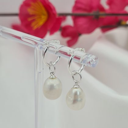 Freshwater Pearl Hoop Earrings Sterling Silver 12mm