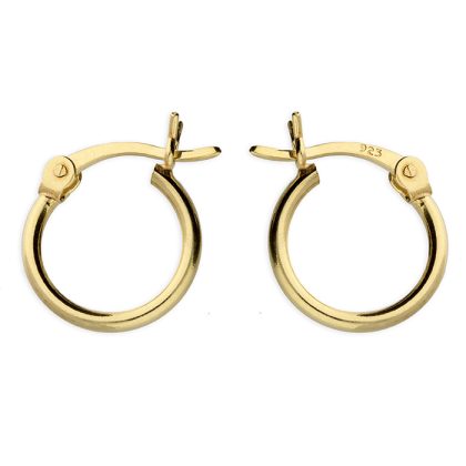 18ct Gold on 925 Silver 12mm Plain Hoop Earrings