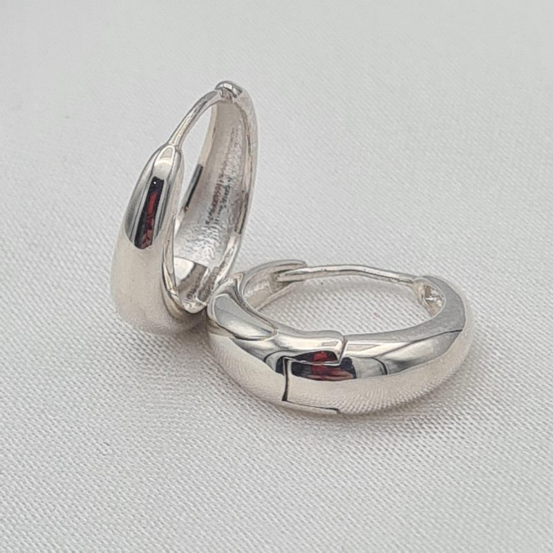 925 Silver Tapered Hinged Hoop Earrings (16mm) - Image 3