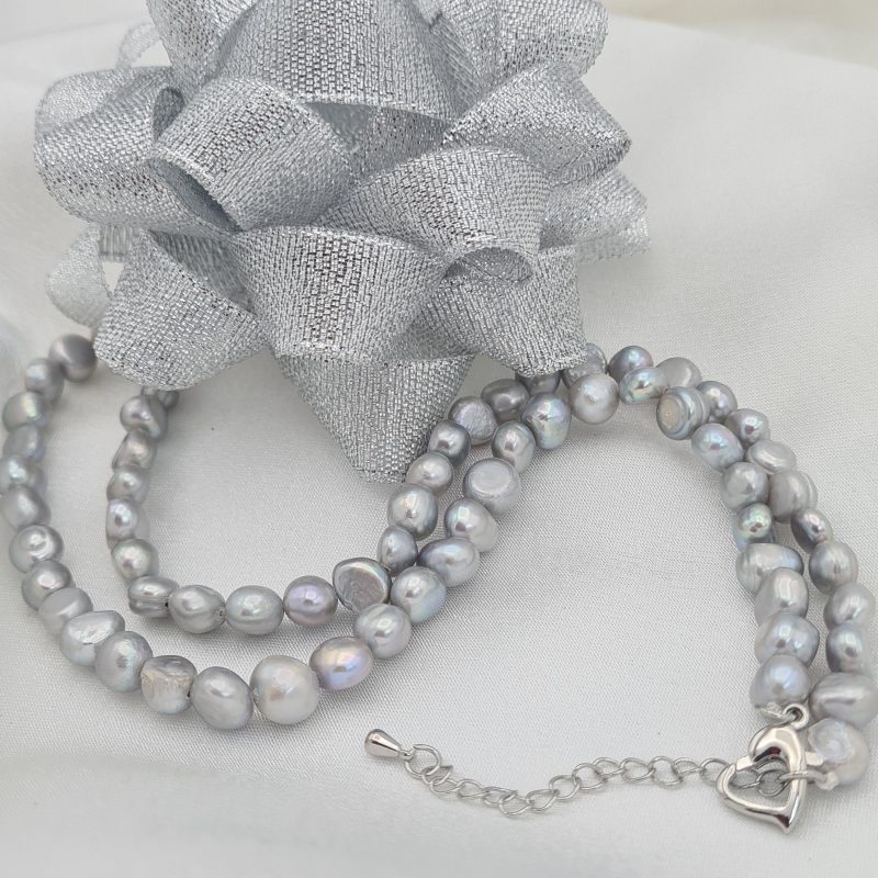 Freshwater Silver Grey Pearl Necklace 18 Inches