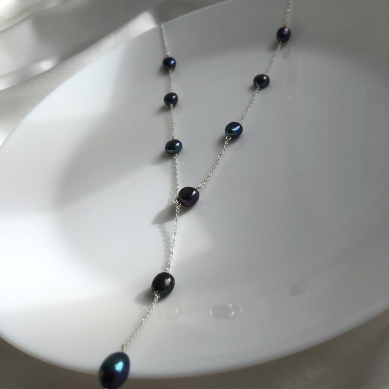 Black/Purple 925 Sterling Silver Freshwater Pearl Plunge Necklace 50cm - Image 2