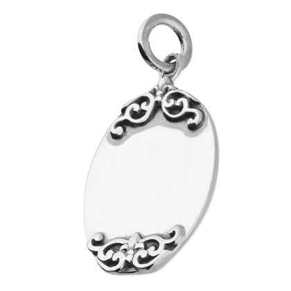 925 Sterling Silver Antique Patterned Oval Pendant on 18 Inch Chain