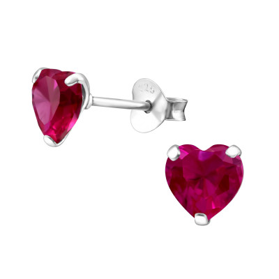 925 Sterling Silver Cubic Zirconia Ruby Red Heart Stud Earrings 6mm