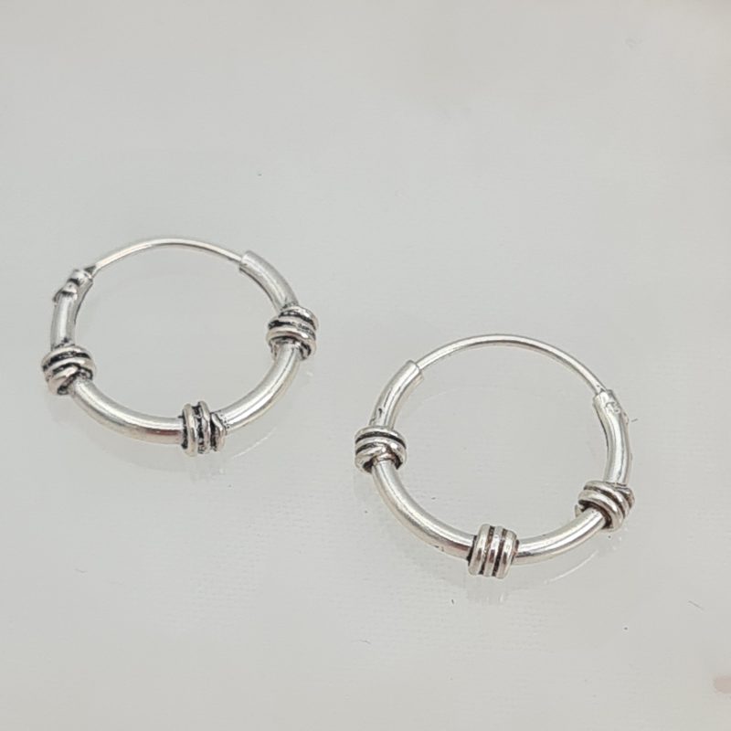 Set of Three 10mm/12mm 925 Sterling Silver Bali Ethnic Hoop Earrings - Image 6