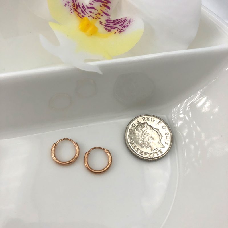 18ct Rose Gold on 925 Silver 10mm Huggie Hoop Earrings - Image 3