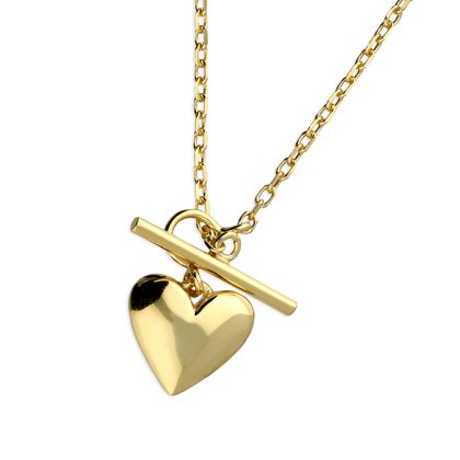 18ct Yellow Gold on 925 Sterling Silver T Bar Heart Necklace