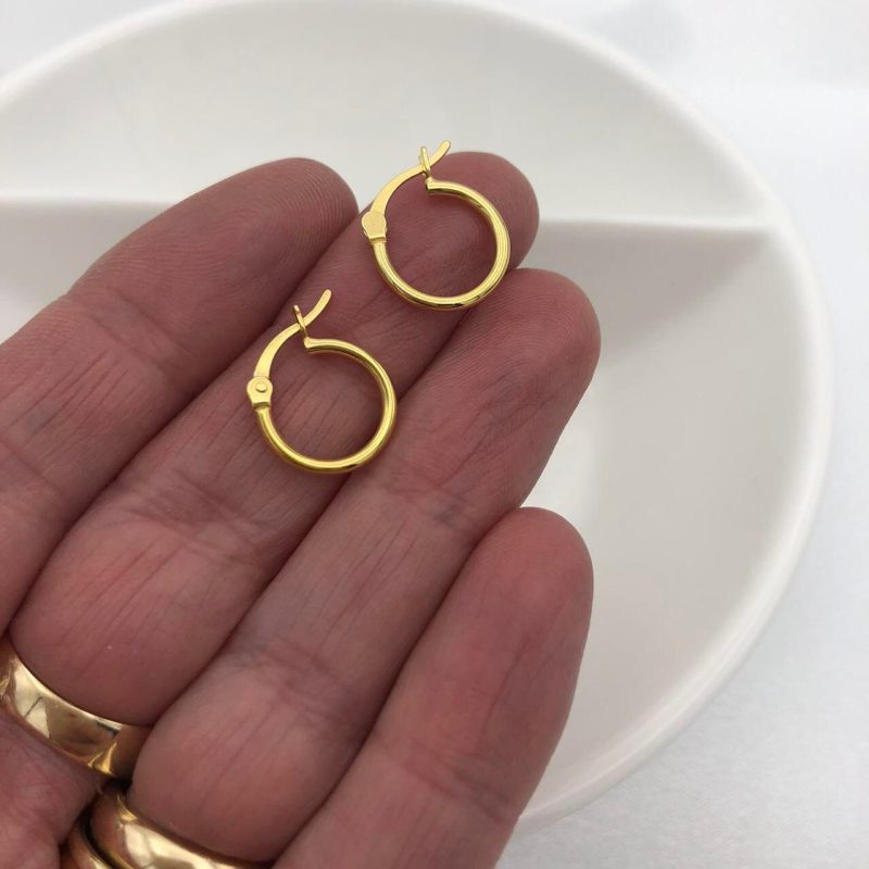 18ct Gold on 925 Silver 12mm Plain Hoop Earrings - Image 2