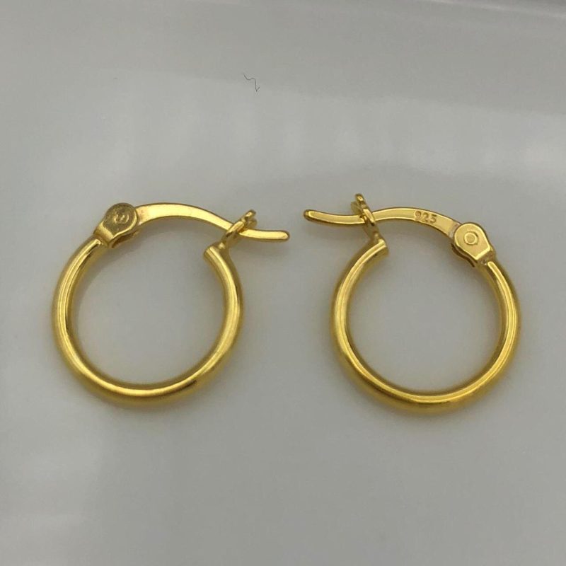 18ct Gold on 925 Silver 12mm Plain Hoop Earrings - Image 3