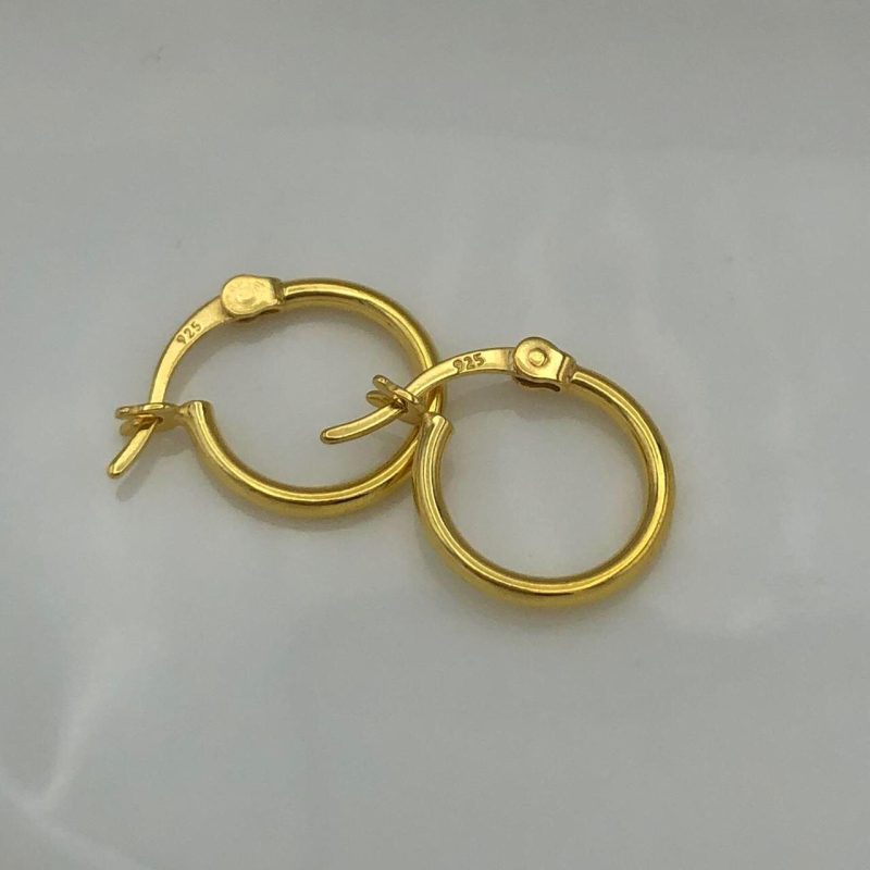 18ct Gold on 925 Silver 12mm Plain Hoop Earrings - Image 4