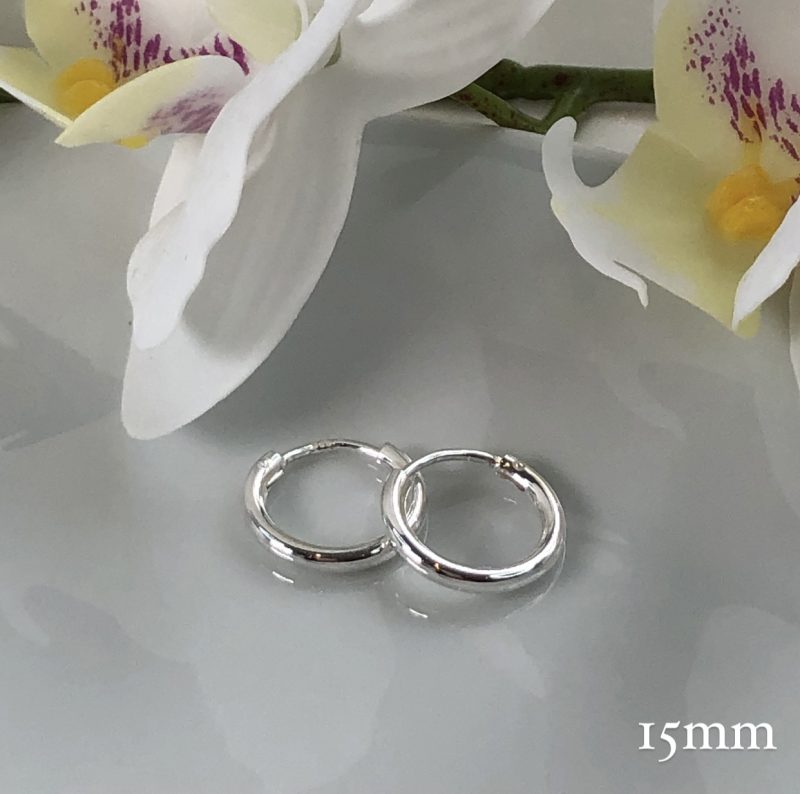 925 Sterling Silver 15mm Top Hinged Hoop Earrings - Image 3