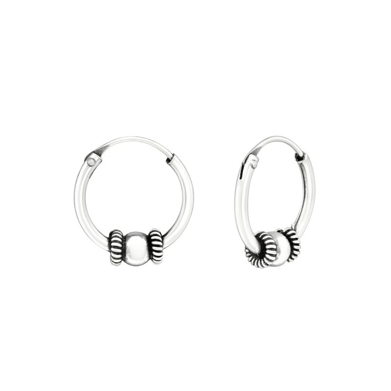 Set of Three 10mm/12mm 925 Sterling Silver Bali Ethnic Hoop Earrings - Image 4