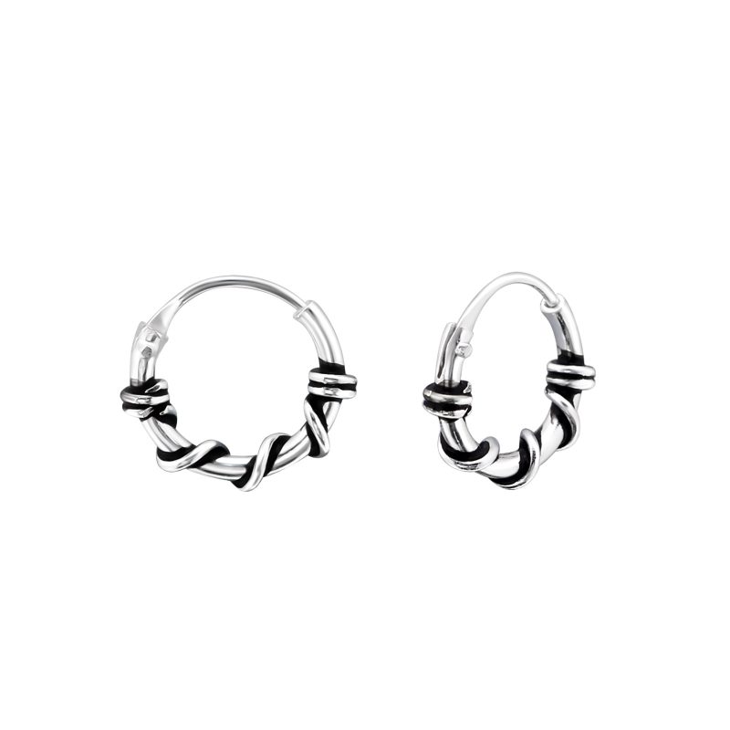 Set of Three 10mm 925 Sterling Silver Bali Ethnic Hoop Earrings - Image 3