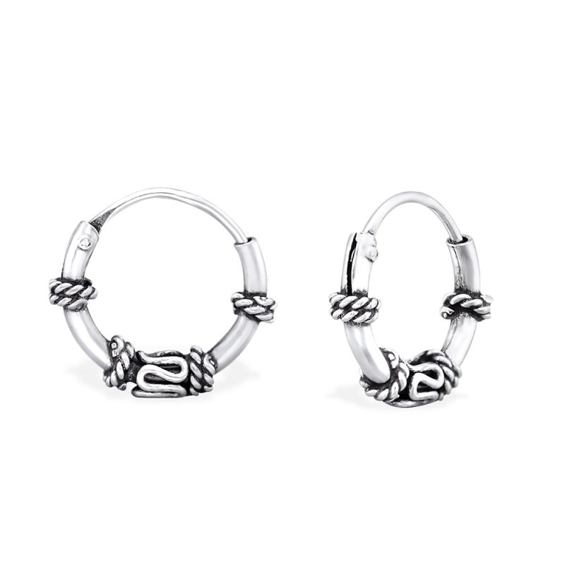 Set of Three 10mm 925 Sterling Silver Bali Ethnic Hoop Earrings - Image 2