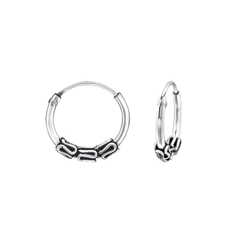 Set of Three 10mm/12mm 925 Sterling Silver Bali Ethnic Hoop Earrings - Image 3