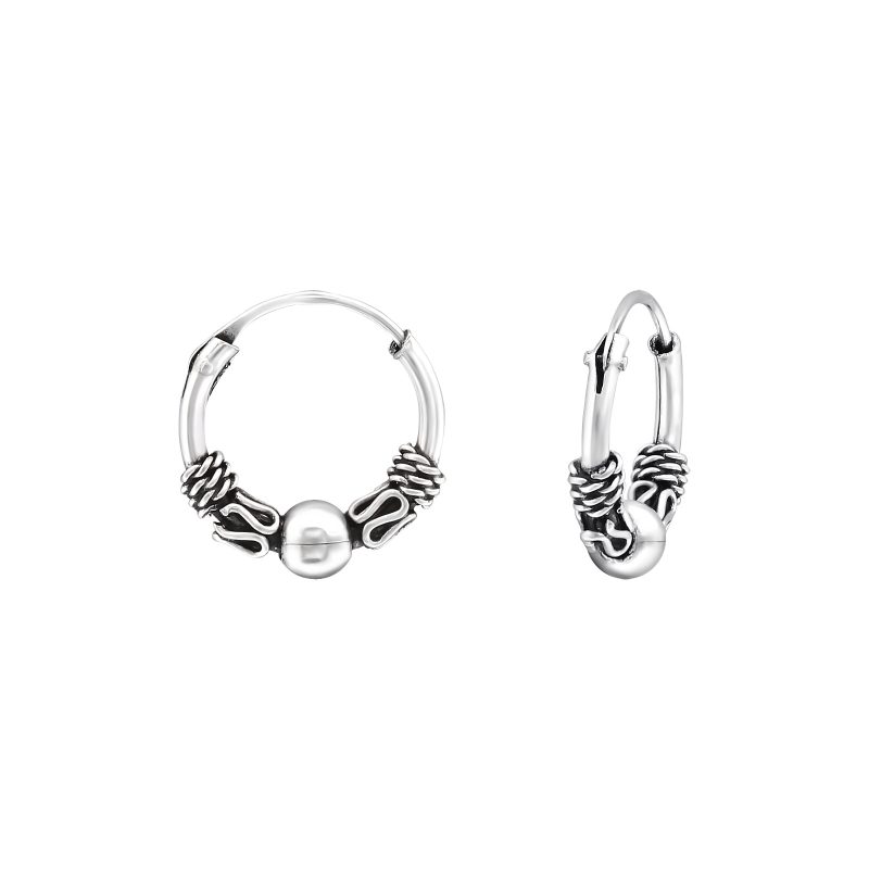 Set of Three 12mm 925 Sterling Silver Bali Ethnic Hoop Earrings - Image 4