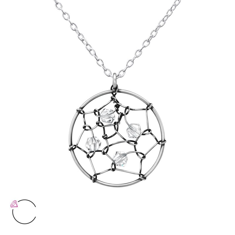 925 Sterling Silver European Crystal Dreamcatcher Necklace