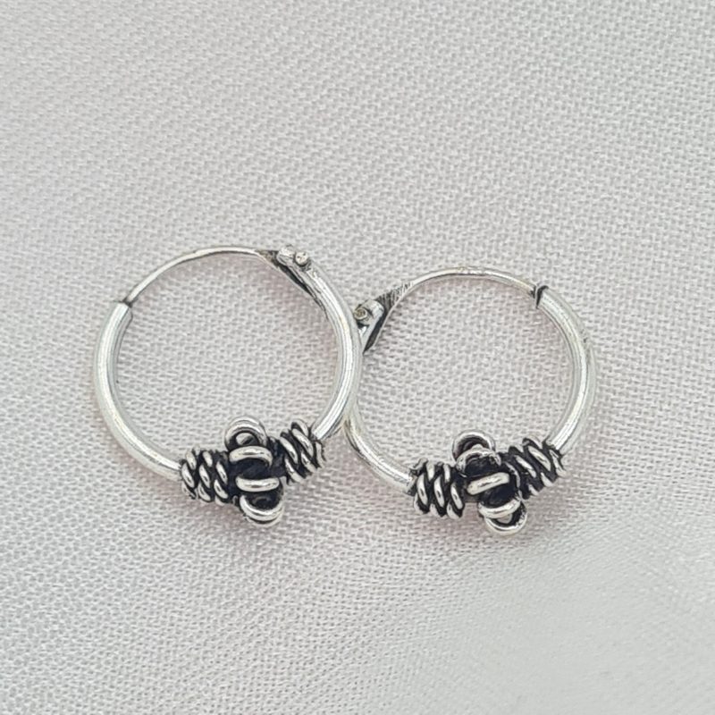 Set of Three 10mm/12mm 925 Sterling Silver Bali Ethnic Hoop Earrings - Image 7