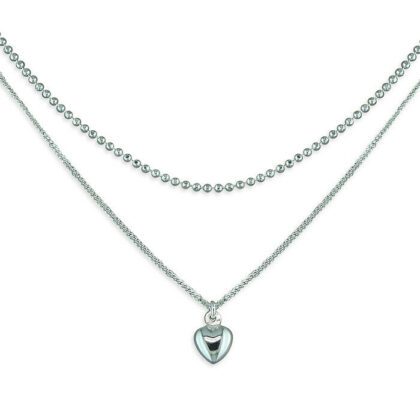 Silver Heart Choker Necklace 14-16"