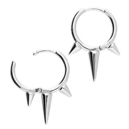 Silver Triple Spike 14mm Hoops